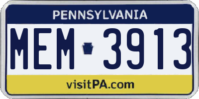 PA license plate MEM3913