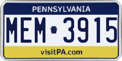PA license plate MEM3915