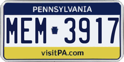 PA license plate MEM3917