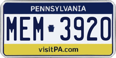 PA license plate MEM3920