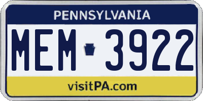PA license plate MEM3922