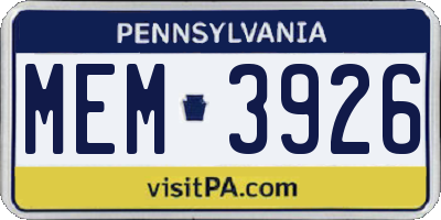 PA license plate MEM3926