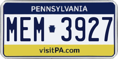 PA license plate MEM3927
