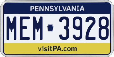 PA license plate MEM3928