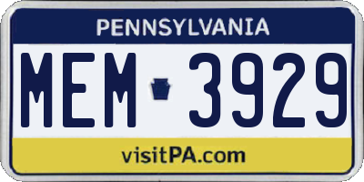 PA license plate MEM3929
