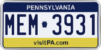 PA license plate MEM3931