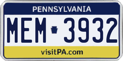 PA license plate MEM3932