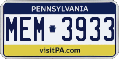 PA license plate MEM3933
