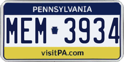 PA license plate MEM3934