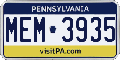 PA license plate MEM3935