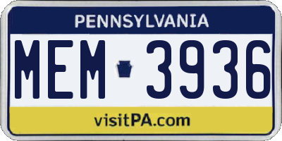 PA license plate MEM3936