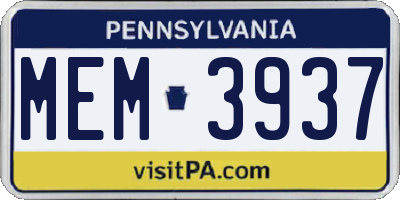 PA license plate MEM3937