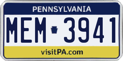 PA license plate MEM3941