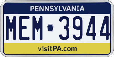 PA license plate MEM3944