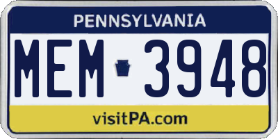 PA license plate MEM3948