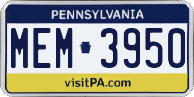 PA license plate MEM3950
