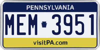 PA license plate MEM3951