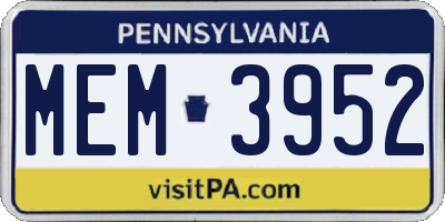 PA license plate MEM3952