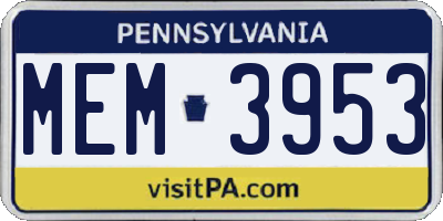 PA license plate MEM3953