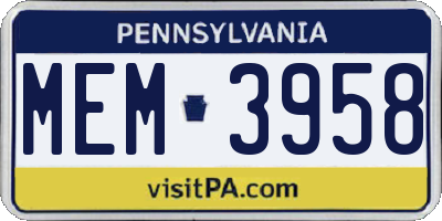 PA license plate MEM3958