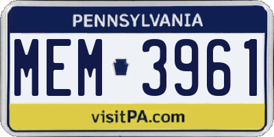PA license plate MEM3961