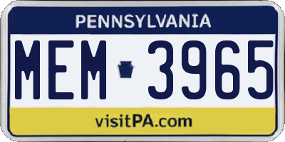 PA license plate MEM3965