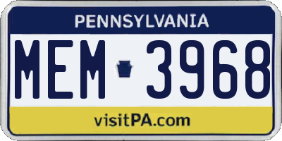 PA license plate MEM3968