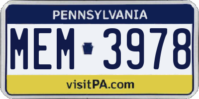 PA license plate MEM3978
