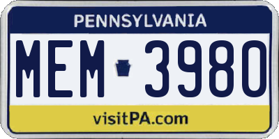 PA license plate MEM3980