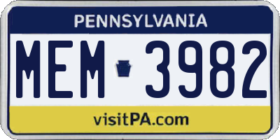 PA license plate MEM3982