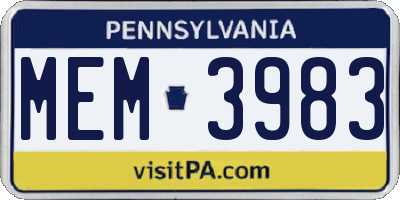 PA license plate MEM3983