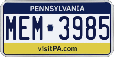 PA license plate MEM3985