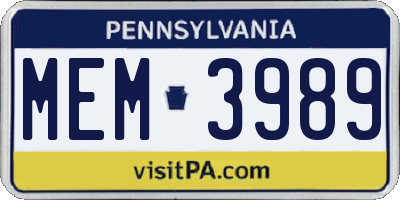 PA license plate MEM3989