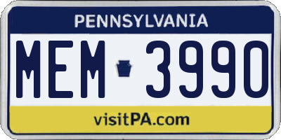 PA license plate MEM3990