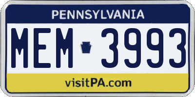 PA license plate MEM3993
