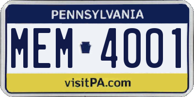 PA license plate MEM4001
