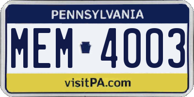 PA license plate MEM4003