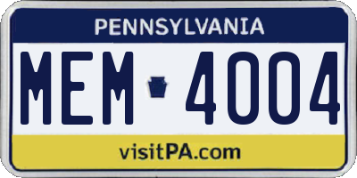 PA license plate MEM4004