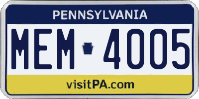 PA license plate MEM4005