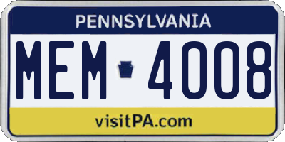 PA license plate MEM4008