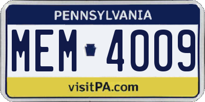 PA license plate MEM4009