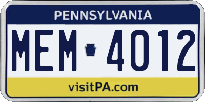 PA license plate MEM4012