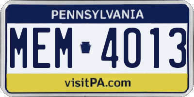 PA license plate MEM4013