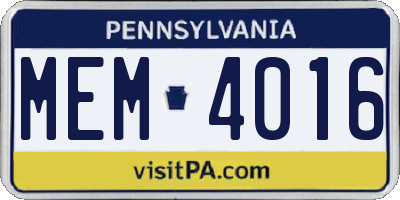 PA license plate MEM4016