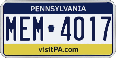PA license plate MEM4017