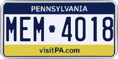PA license plate MEM4018
