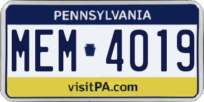 PA license plate MEM4019