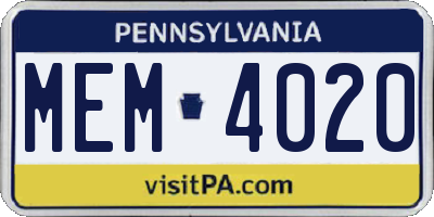 PA license plate MEM4020