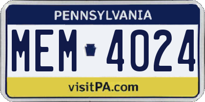 PA license plate MEM4024