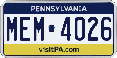 PA license plate MEM4026